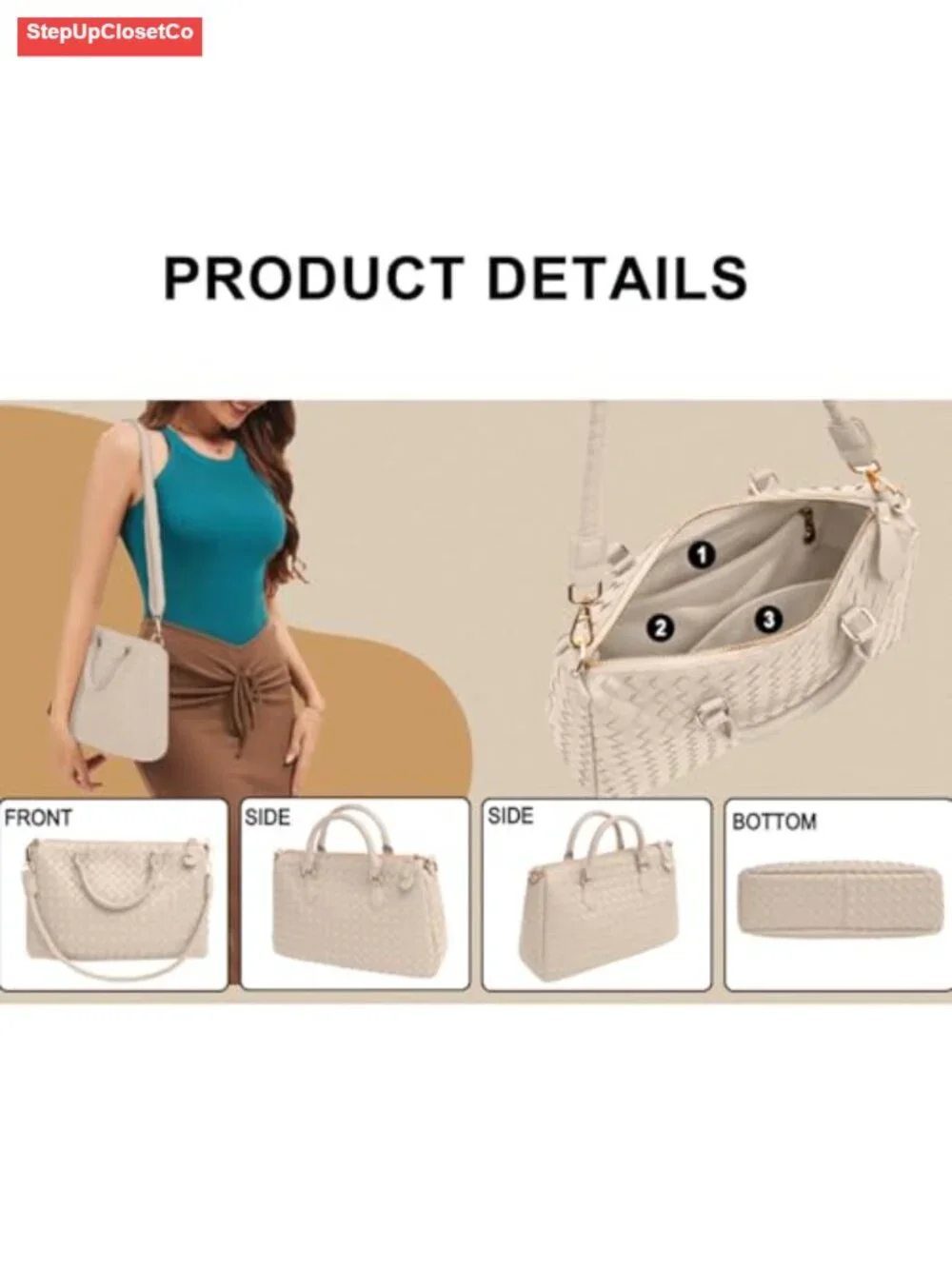 Woven Vegan Leather Tote Bag Women Crossbody Handbag Convertible Hobo